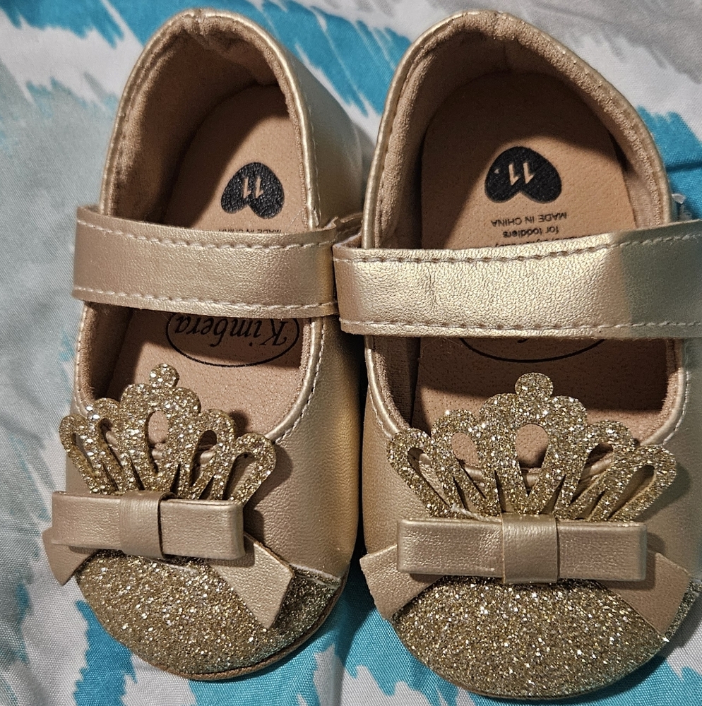 Gold Kids Shoes with Glitter Crown
